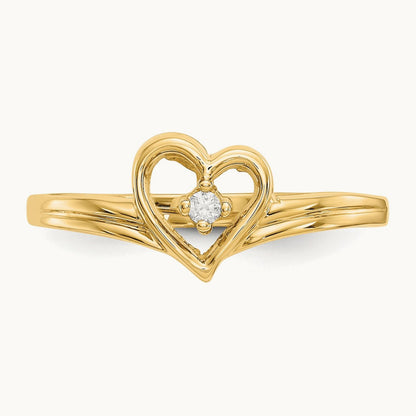 Polished AA Diamond heart ring, 14K
