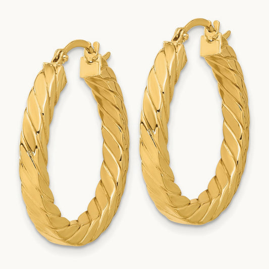 Polished & Twisted Square Tube Hoop Earrings, 3mm, 14K