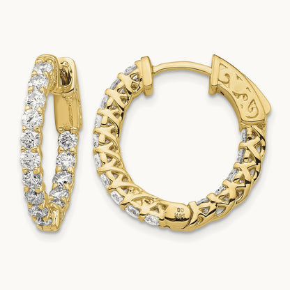 Diamond Round Hoop w/Safety Clasp Earrings, 14K