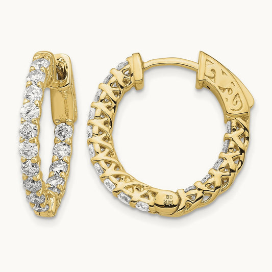 Diamond Round Hoop w/Safety Clasp Earrings, 14K