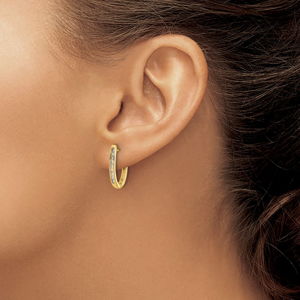 Diamond Oval Hinged Hoop Earrings — 14K Yellow Gold, 11mm