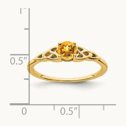 Citrine Celtic Knot Ring — 14K Yellow Gold, 7