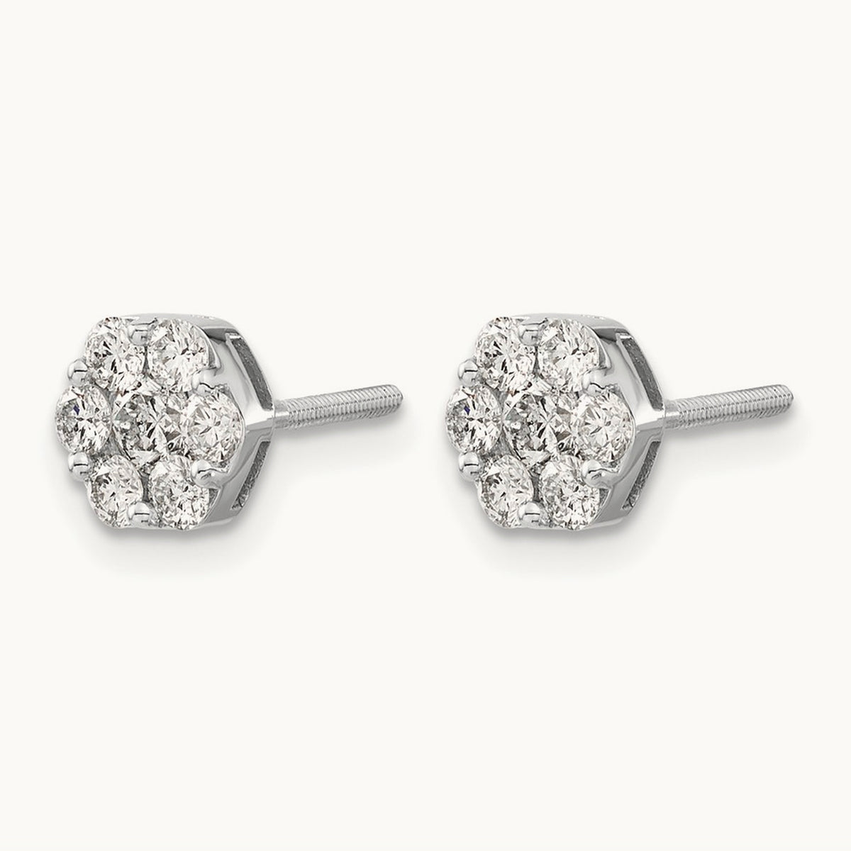 Diamond Cluster Screwback Earrings, 14K White Gold