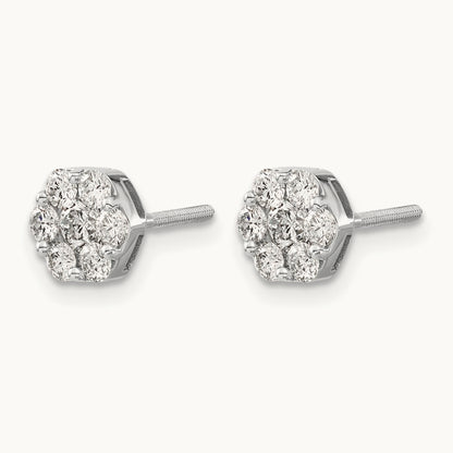 Diamond Cluster Screwback Earrings, 14K White Gold