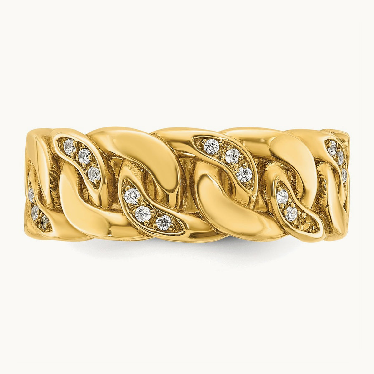 Men's Cuban Link Design Diamond Complete Ring — 14K Yellow Gold