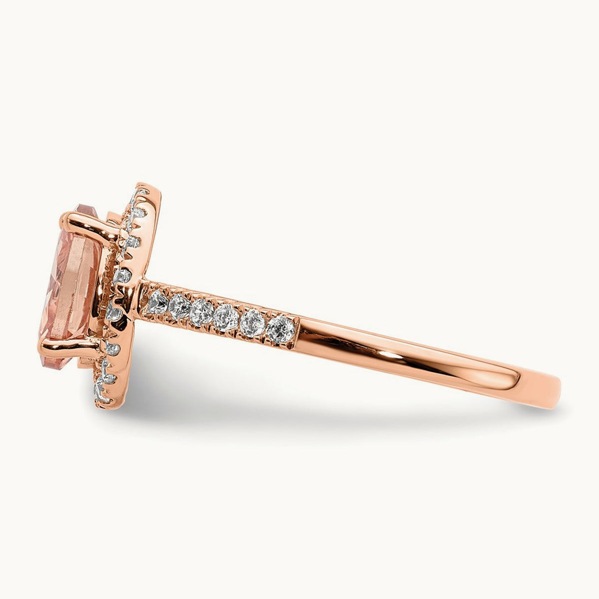 Morganite Diamond Halo Complete Engagement Ring, 14K Rose Gold