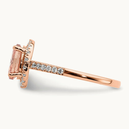 Morganite Diamond Halo Complete Engagement Ring, 14K Rose Gold