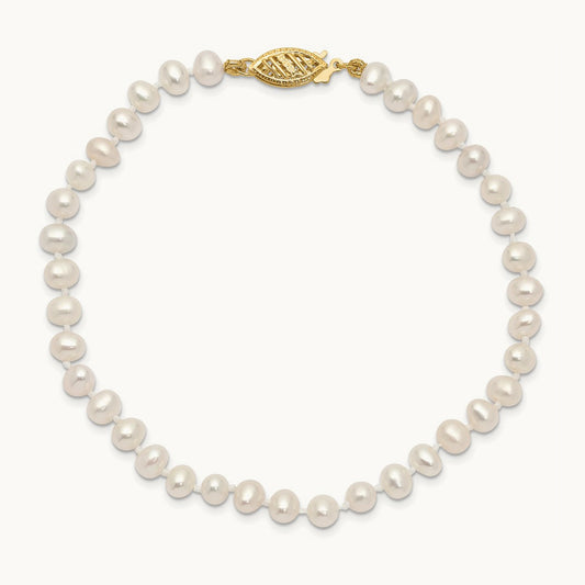 4- White Freshwater Cultured Pearl 8.25in Bracelet, 5mm, 14K