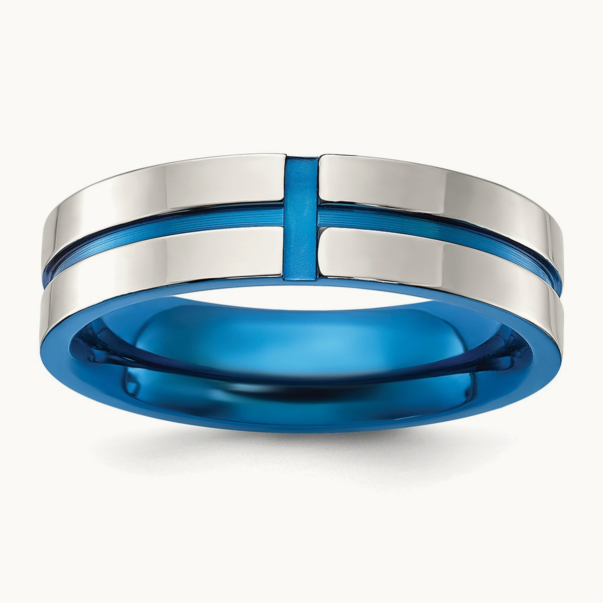 Polished Blue IP-plated Grooved Band, 6mm, Stainless Steel