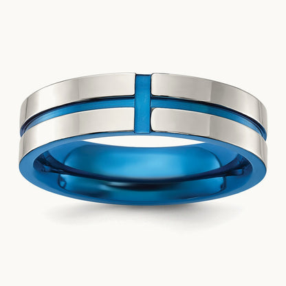 Polished Blue IP-plated Grooved Band, 6mm, Stainless Steel