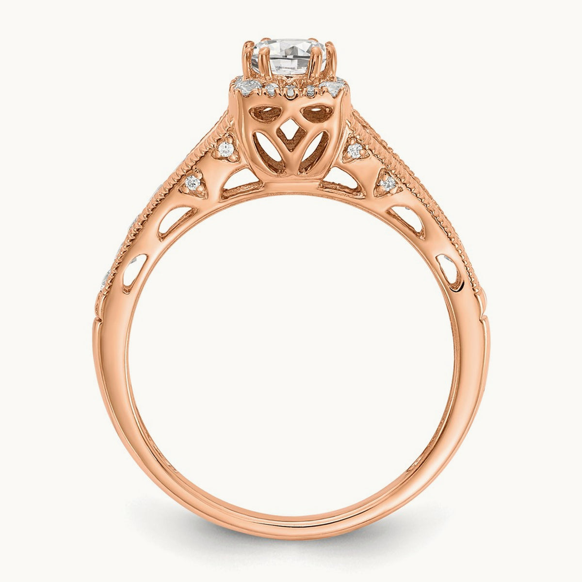 Petite Halo Engagement Ring — 14K Rose Gold, VS/SI (Great) · Certified, 7