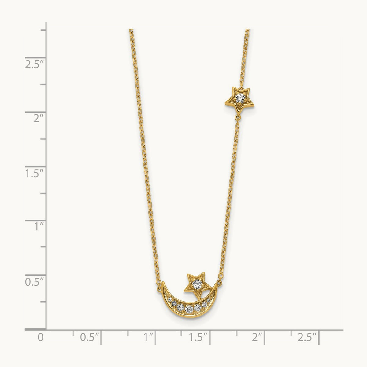 Moon with Star Diamond 18in Necklace — 14K Yellow Gold