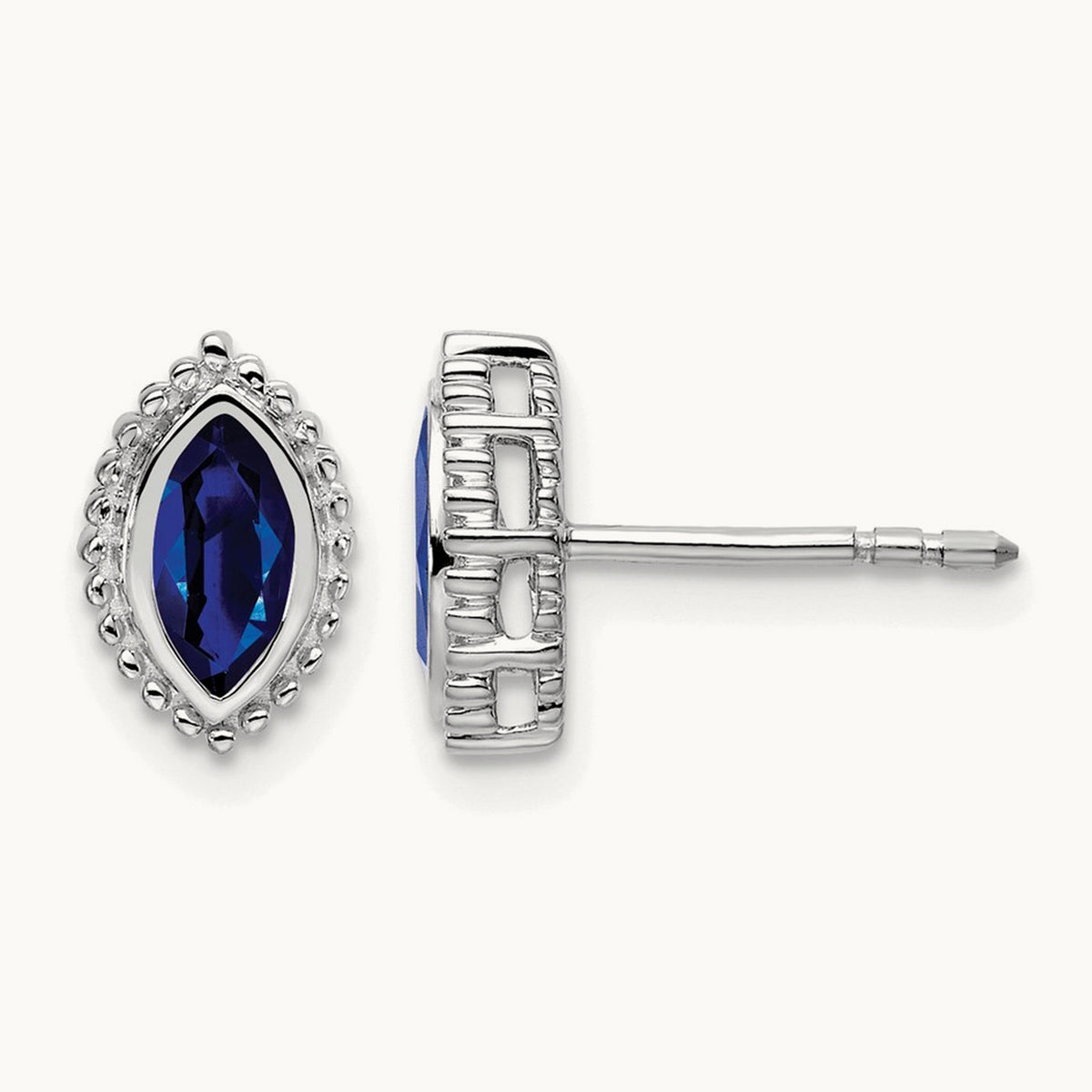 Marquise Sapphire Post Earrings, 14K White Gold