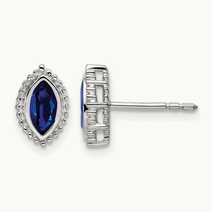 Marquise Sapphire Post Earrings, 14K White Gold