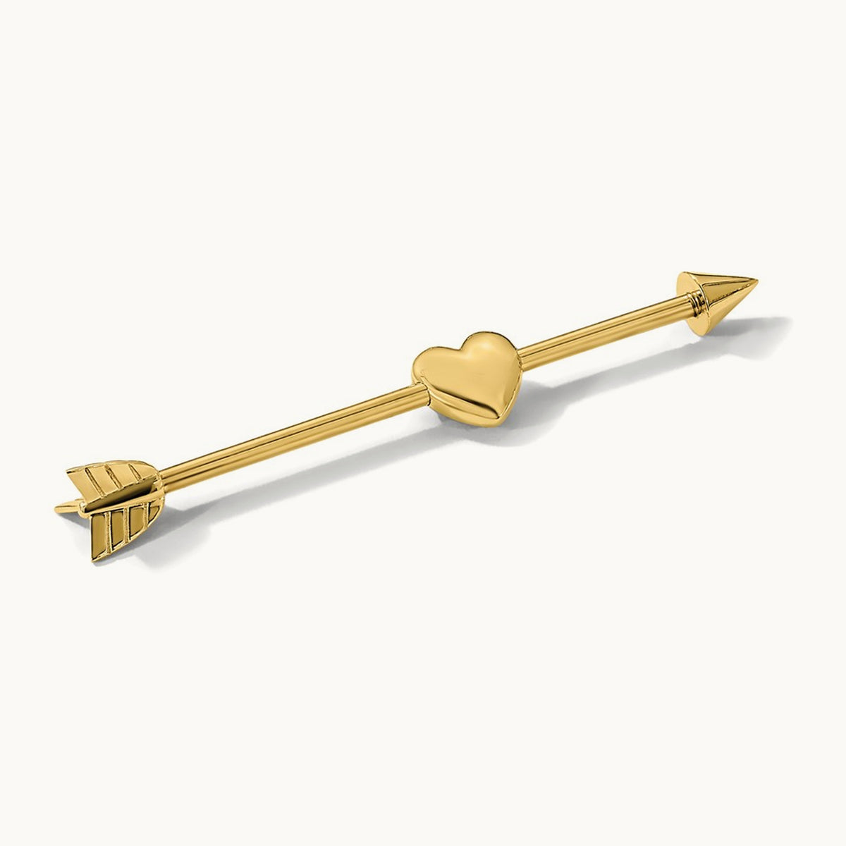 14 Gauge Polished Arrow with Heart Industrial Body Jewelry, 14K