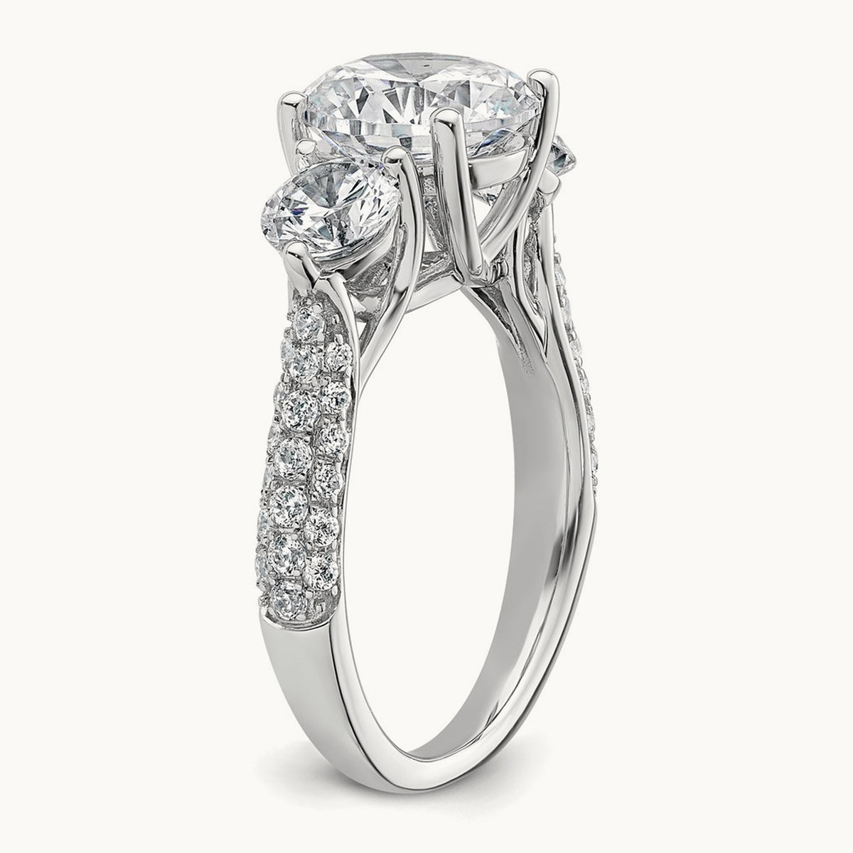 Round 3 Stone Engagement Ring, 0.50-3.75 ct tw Lab-Grown Diamond — 14K White Gold