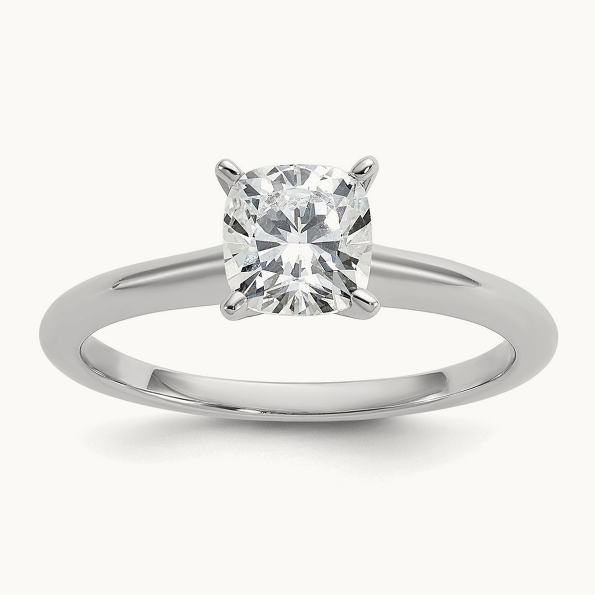 1ct Cert Lab Grown Diamond VS+ F+ Cushion Comp Solitaire Eng Ring, 14K White Gold
