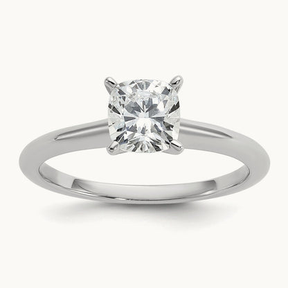 1ct Cert Lab Grown Diamond VS+ F+ Cushion Comp Solitaire Eng Ring, 14K White Gold