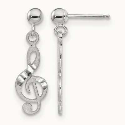 Treble Clef Dangle Earrings, 14K White Gold