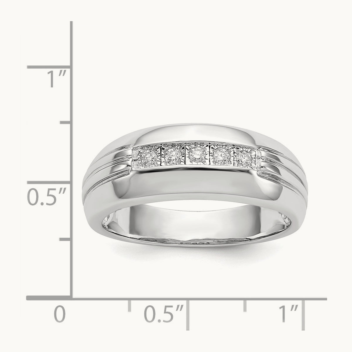 Diamond 5-stone Men's Ring — 14K White Gold