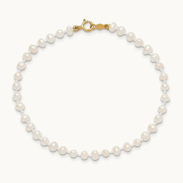 Madi K 3- White Egg Shape FW Cultured Pearl Bracelet, 4mm, 14K