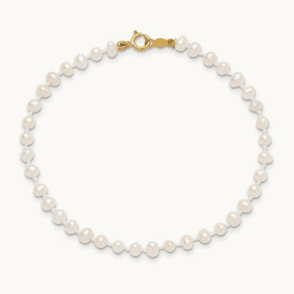 Madi K 3- White Egg Shape FW Cultured Pearl Bracelet, 4mm, 14K