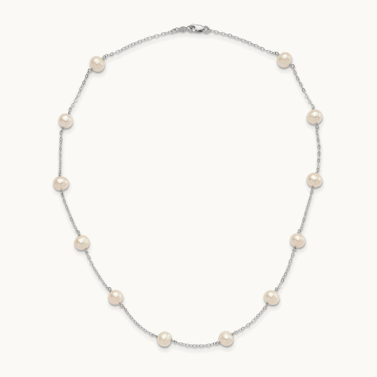WG 5.5- White Near Round FWC Pearl 12-station Necklace, 6.5mm, 14K