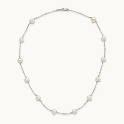 WG 5.5- White Near Round FWC Pearl 12-station Necklace, 6.5mm, 14K