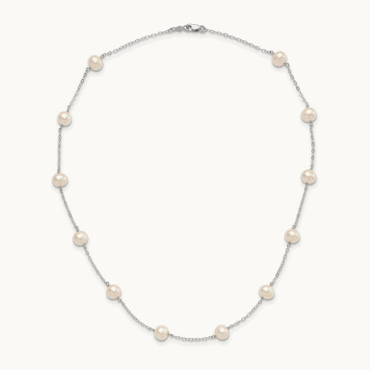 WG 5.5- White Near Round FWC Pearl 12-station Necklace, 6.5mm, 14K