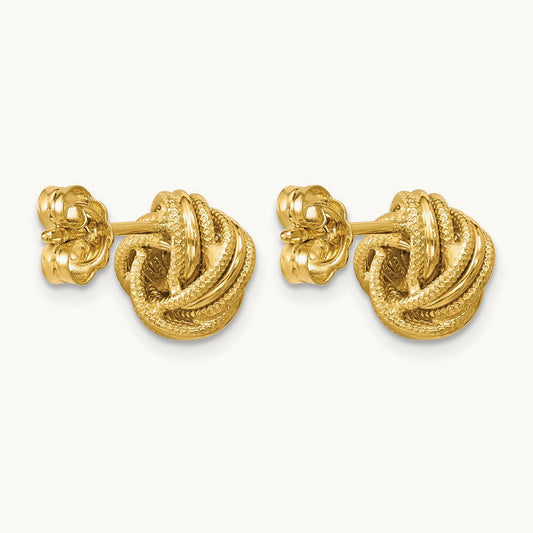Love Knot Polished and Textured Post Earrings — 10K Yellow Gold