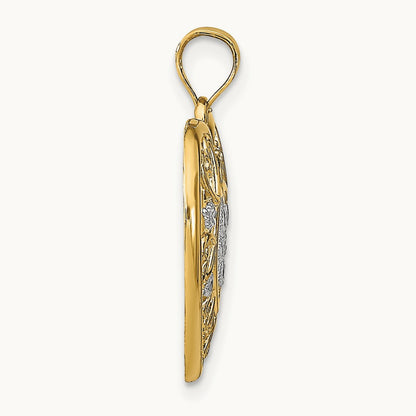 w/Rhodium Cut-Out Filigree Heart Charm, 14K