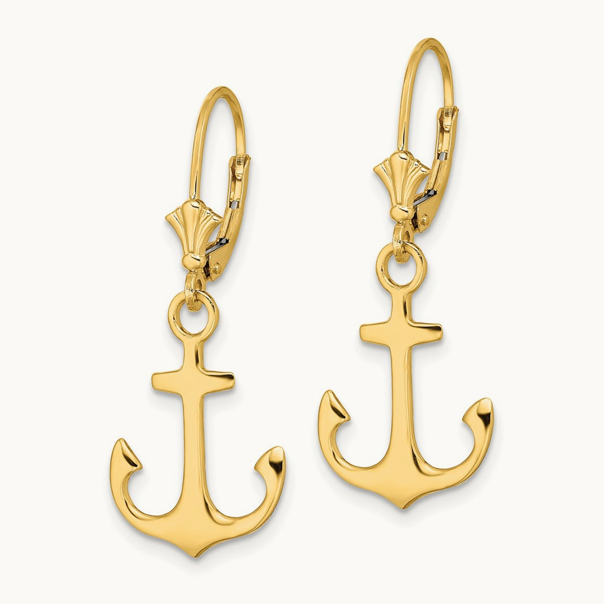 2-D Polished Anchor Leverback Earrings, 14K