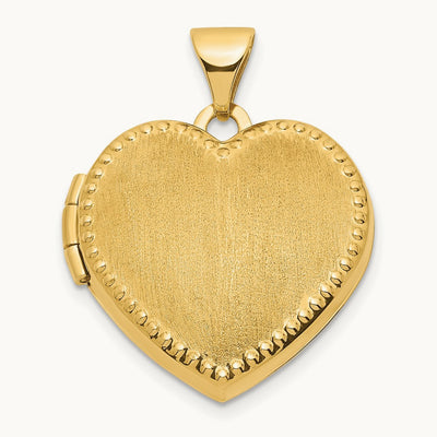 Brushed with Beaded Edge Heart Locket — 14K Yellow Gold