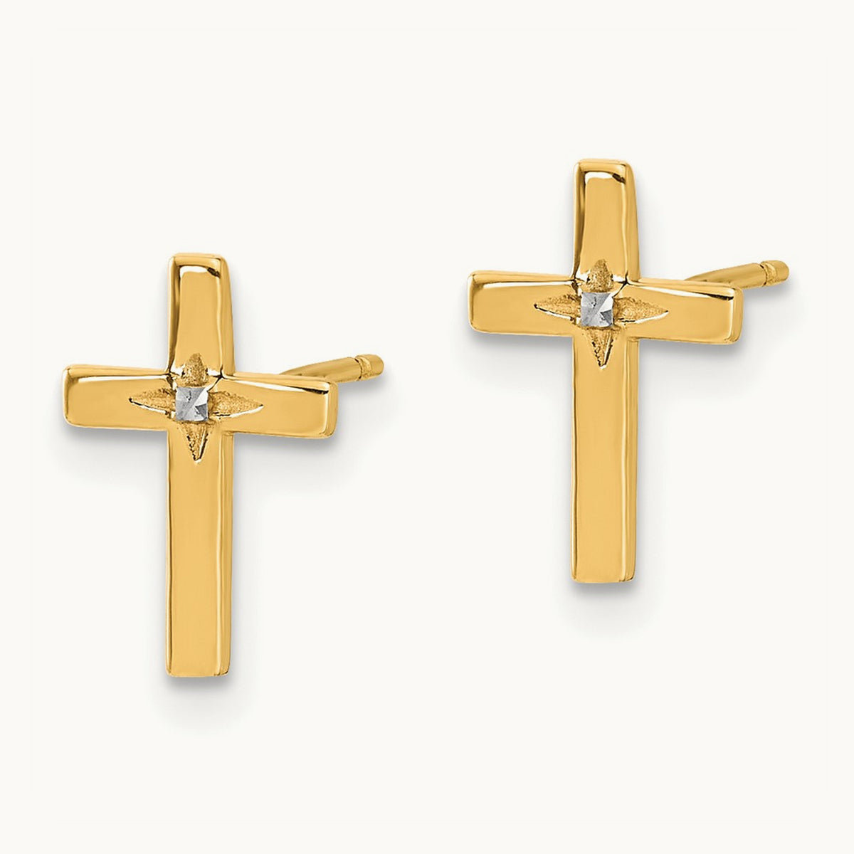 Cross Post Earrings with White Rhodium — 14K Two-Tone Gold