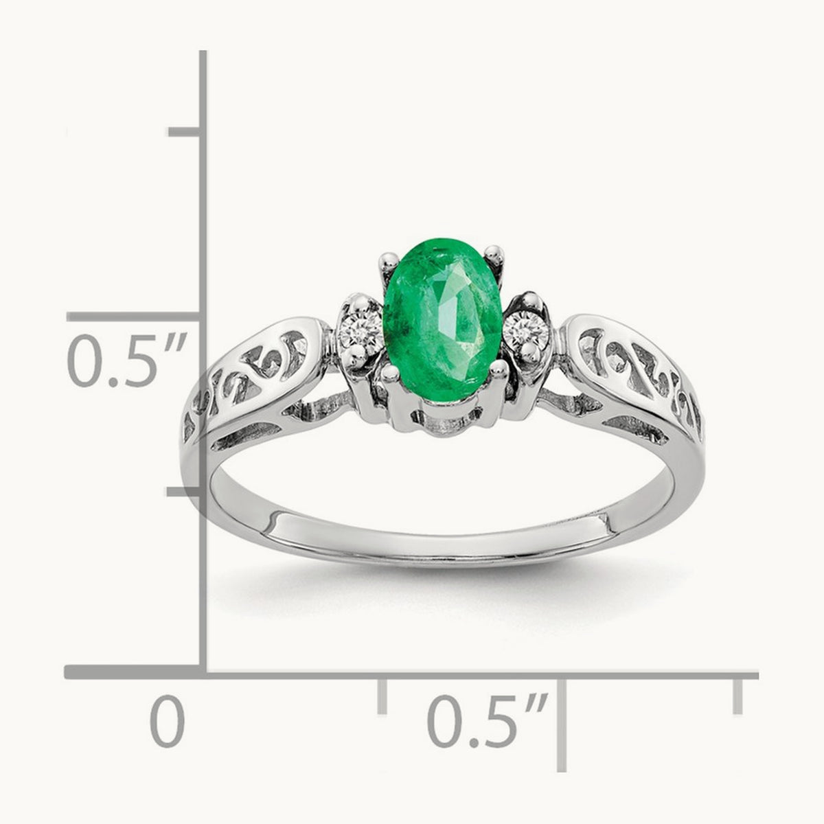 6x4mm Oval Emerald AA Diamond ring, 14K White Gold