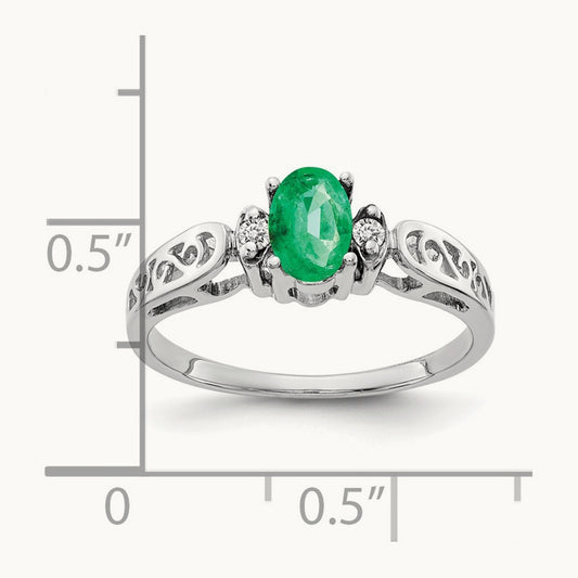 6x4mm Oval Emerald AA Diamond ring, 14K White Gold