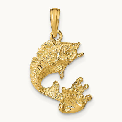 Polished Bass Fish Pendant, 14K