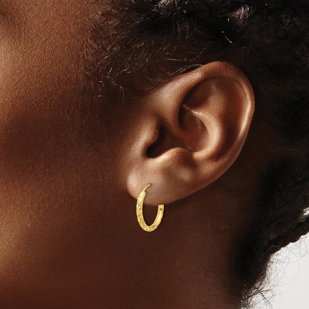 Polished and Satin Diamond-cut Endless Hoop Earrings — 14K Yellow Gold