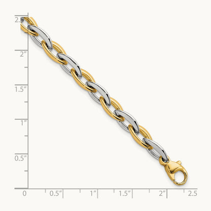 Polished Oval Link Bracelet, 7mm, 14K Two Tone