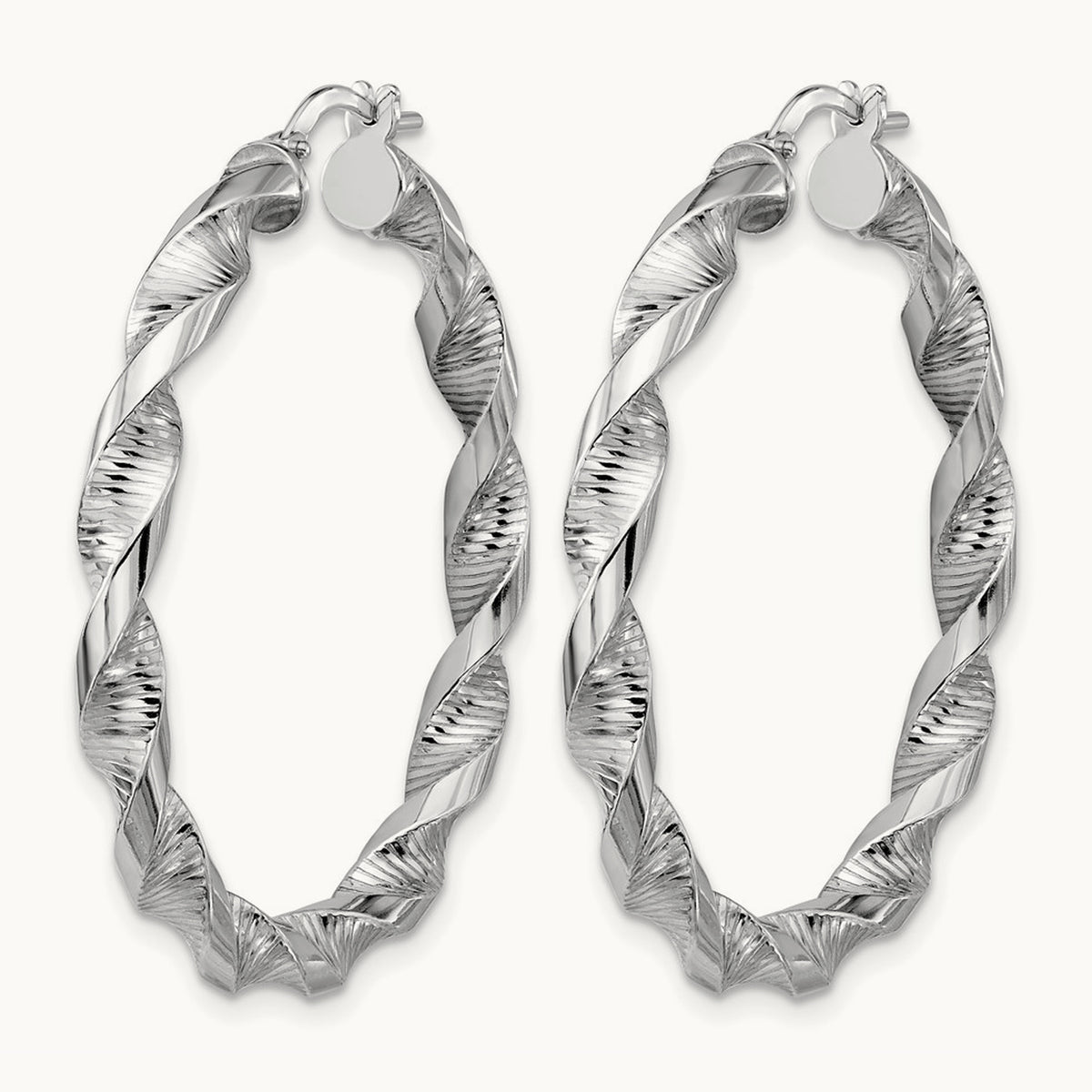 Rhodium-plated Polish/Textured Twist Hoop Earrings — 40mm