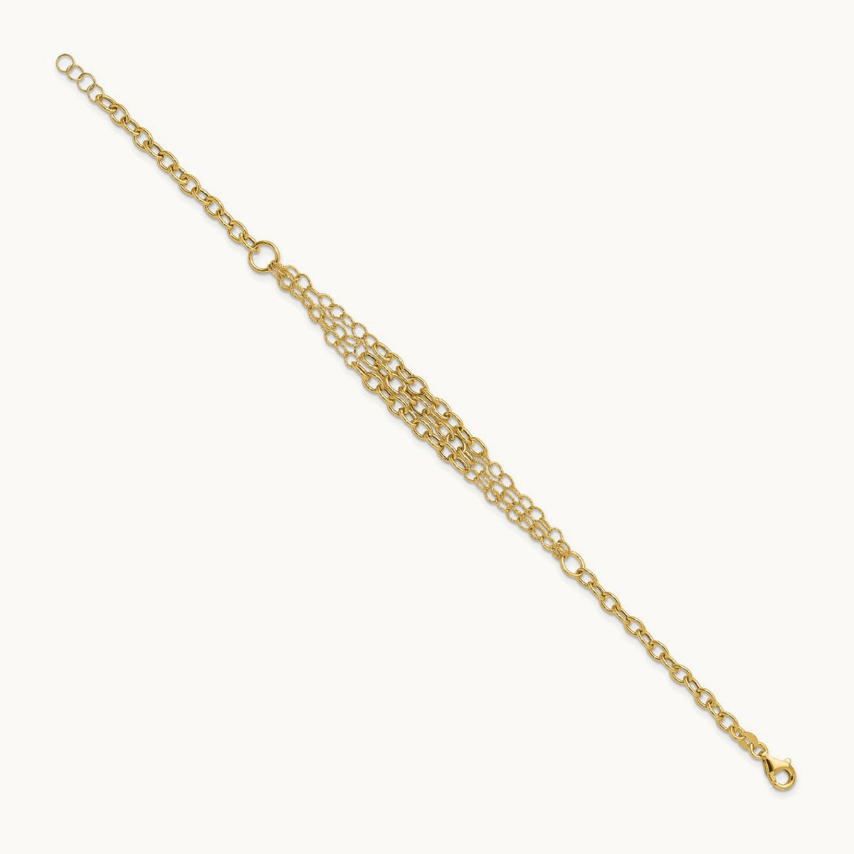Polished and Textured 3 Layer Fancy w/ .5in ext. Bracelet, 14K