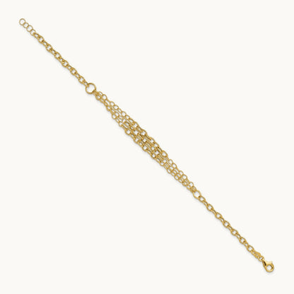 Polished and Textured 3 Layer Fancy w/ .5in ext. Bracelet, 14K