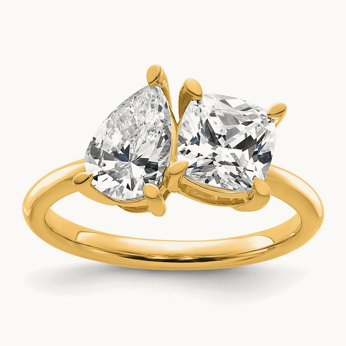 Cushion & Pear 2 Stone Engagement Ring, 2.00 ct tw Lab-Grown Diamond — 14K Yellow Gold