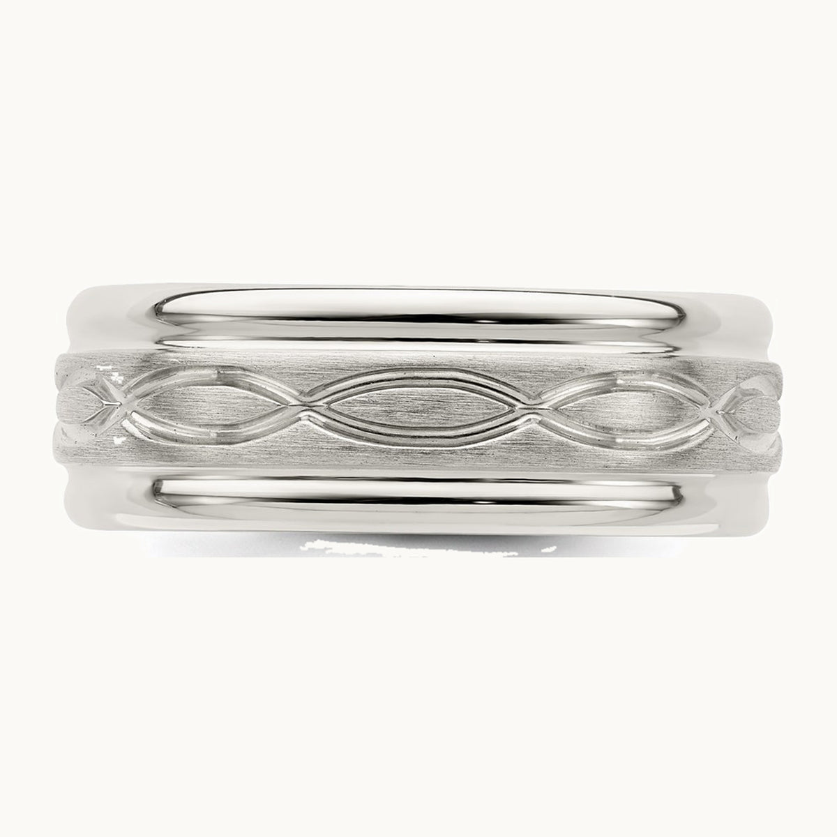 Sterling Silver 7mm Brushed Flat Intertwined Design Beveled Edge Fancy Band