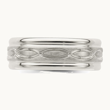 Sterling Silver 7mm Brushed Flat Intertwined Design Beveled Edge Fancy Band