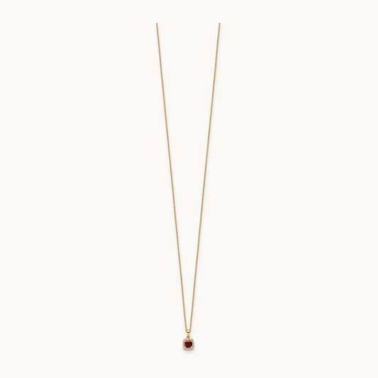 Created Ruby Necklace, 0.10 ct tw Lab-Grown Diamond — 14K Yellow Gold