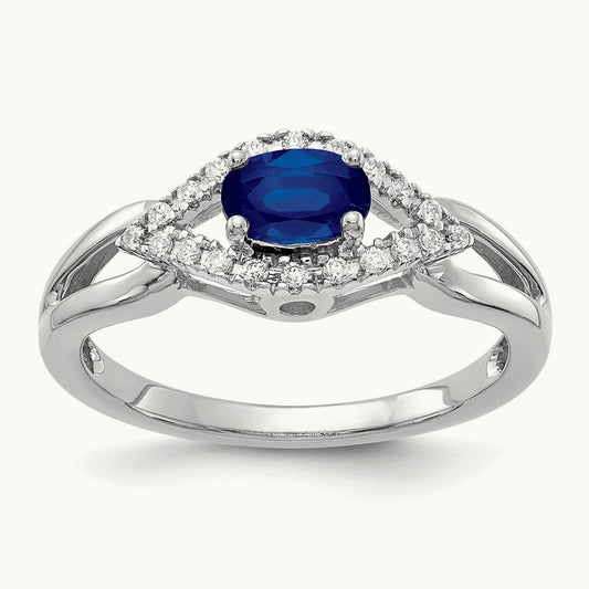 Lab-Grown Diamond and Sapphire Ring — 14K White Gold