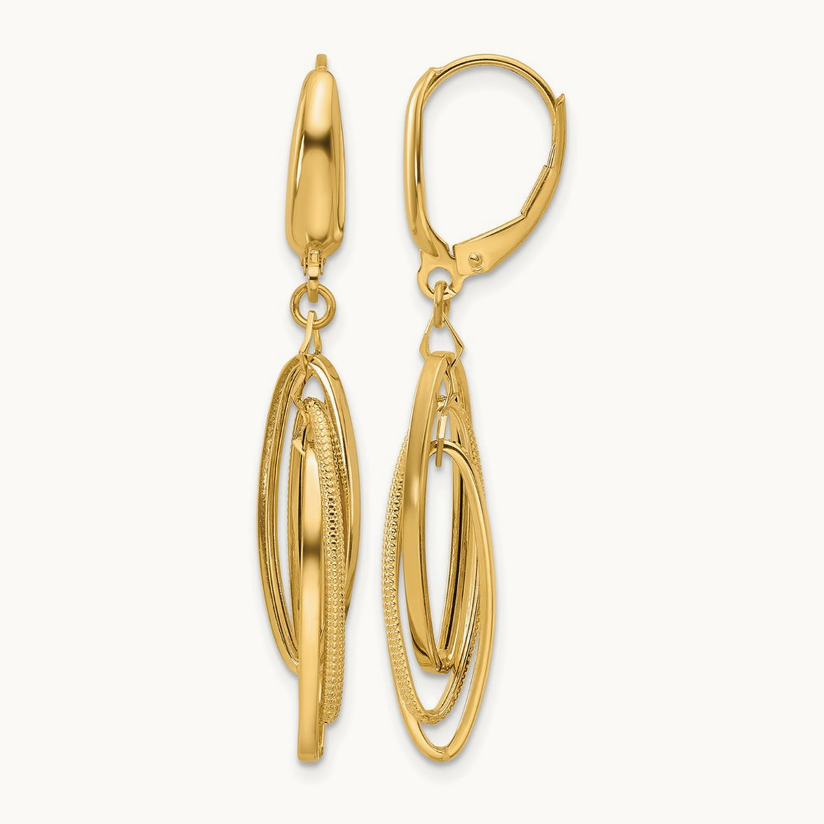Polished/Textured Triple Oval Dangle Earrings, 14K — Leslie's
