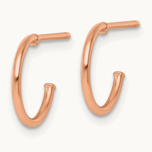 1.2 x Polished Post Hoop Earrings, 12mm, 14K Rose Gold