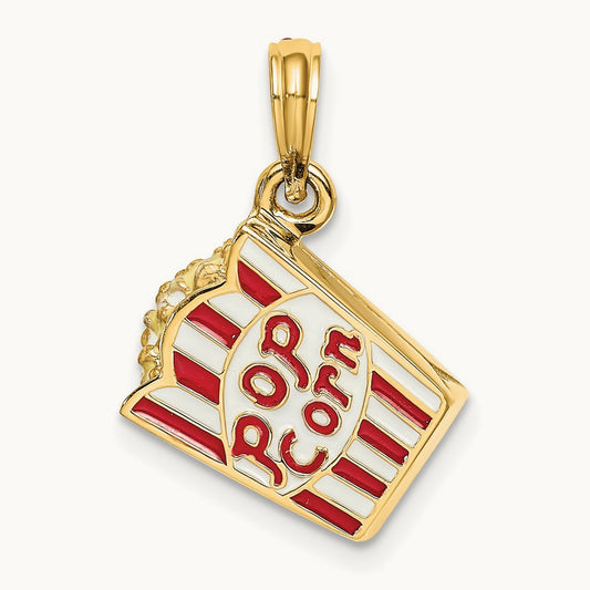 3-D Enameled Bag of Popcorn Charm, 14K